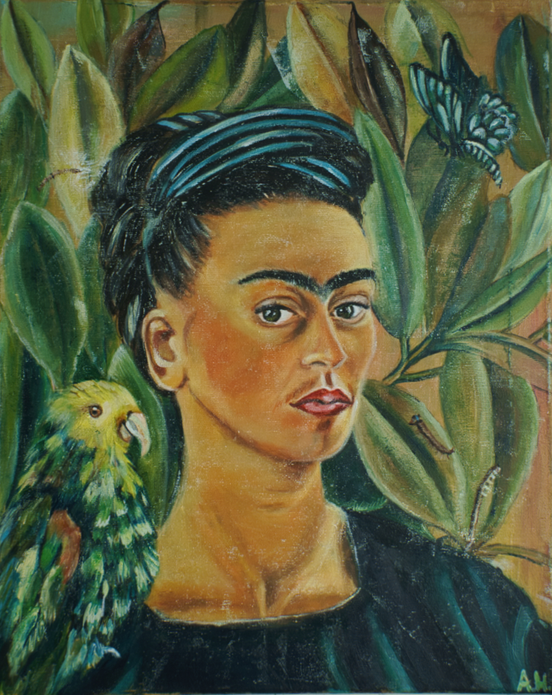 Frida Kahlo mit Papagei